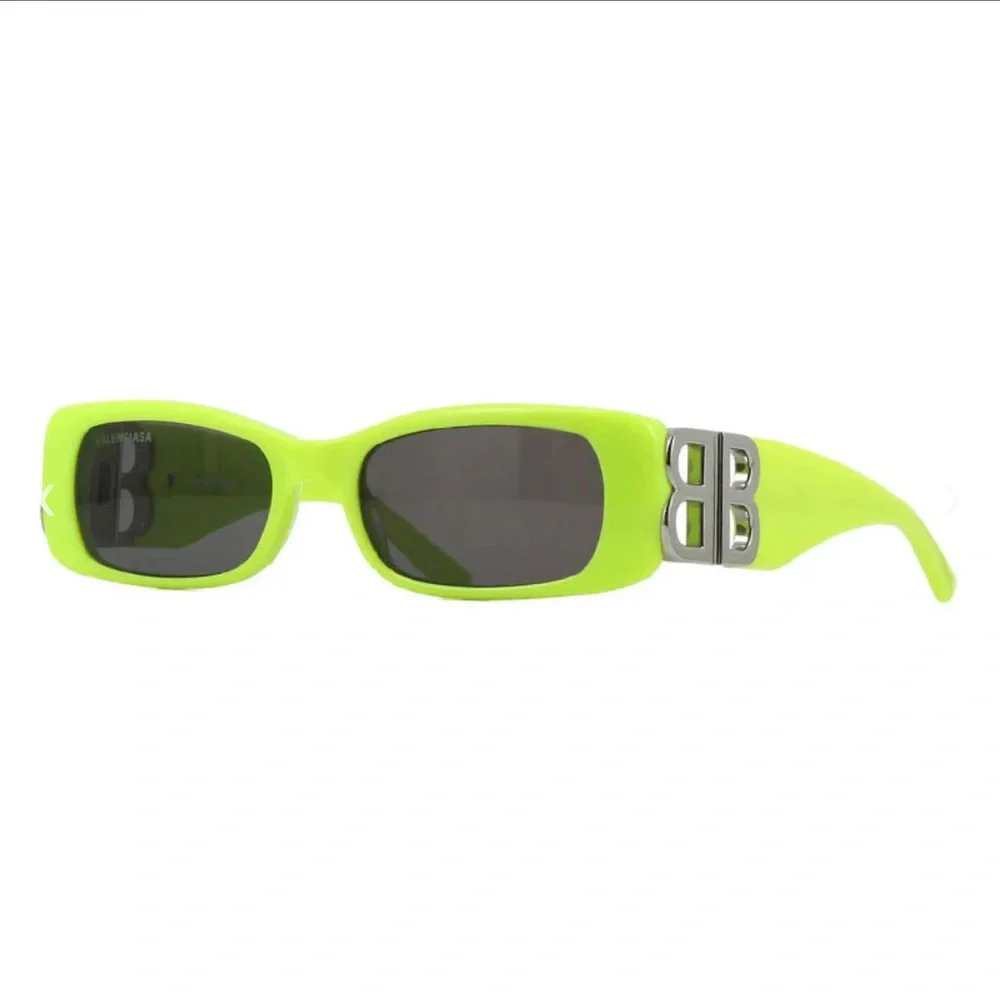 Balenciaga Neon Lime Rectangular Sunglasses